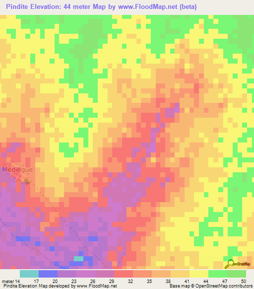 Pindite,Senegal Elevation Map