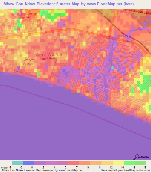 Mbaw Gou Ndaw,Senegal Elevation Map
