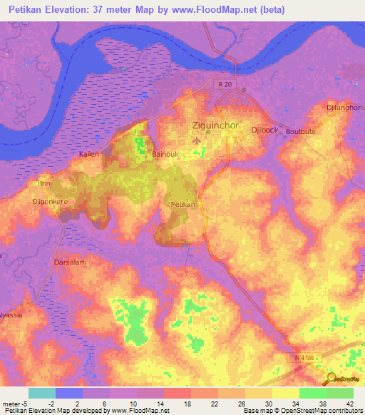 Petikan,Senegal Elevation Map