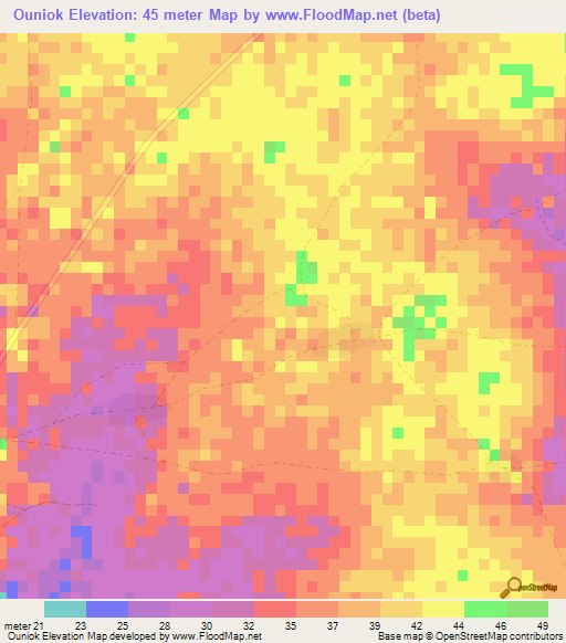 Ouniok,Senegal Elevation Map