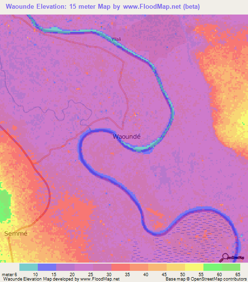 Waounde,Senegal Elevation Map