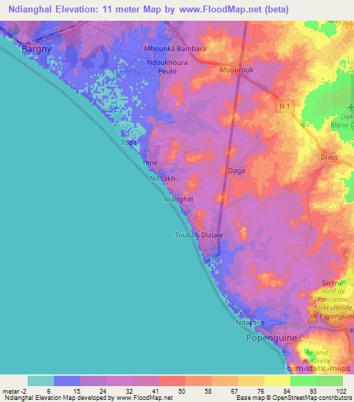 Ndianghal,Senegal Elevation Map