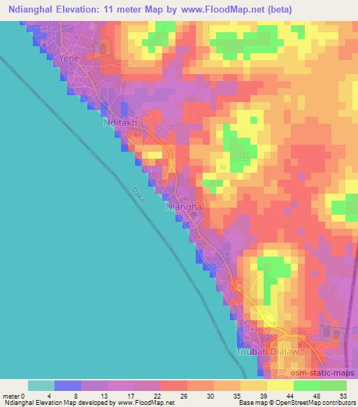 Ndianghal,Senegal Elevation Map