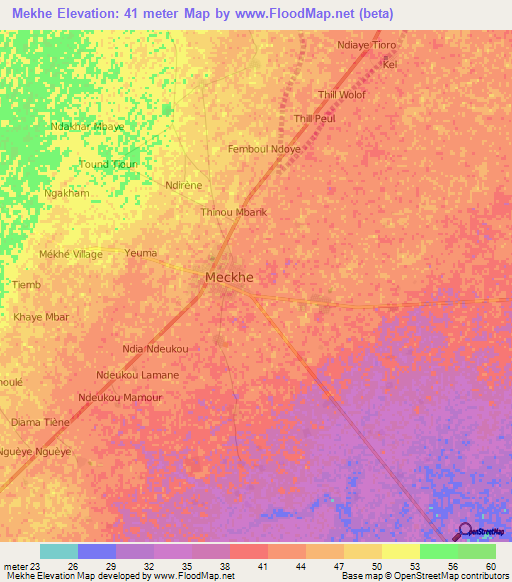Mekhe,Senegal Elevation Map