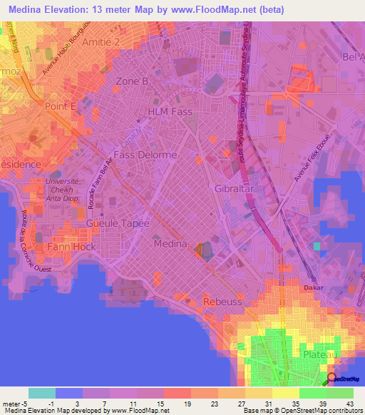 Medina,Senegal Elevation Map