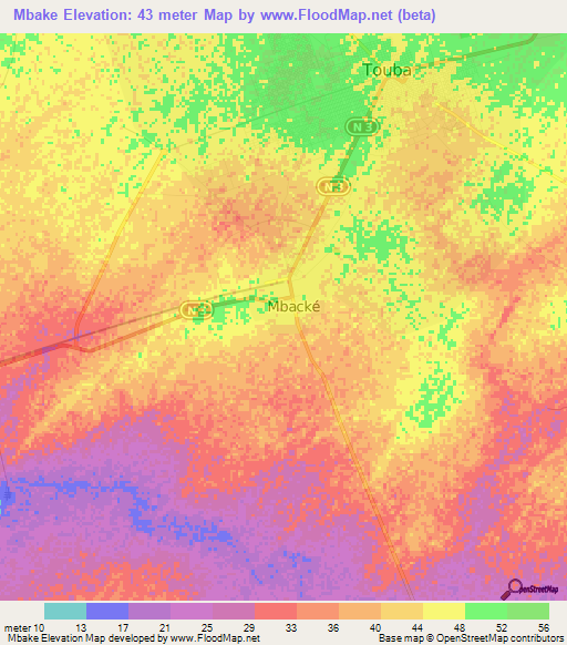 Mbake,Senegal Elevation Map