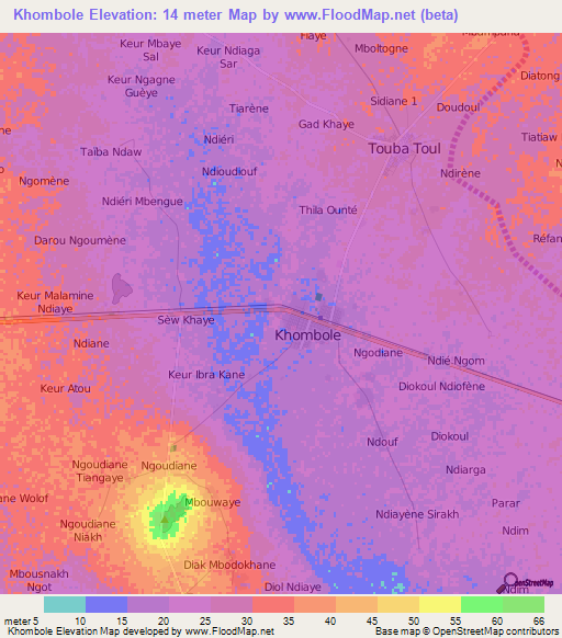 Khombole,Senegal Elevation Map