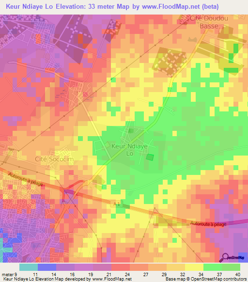 Keur Ndiaye Lo,Senegal Elevation Map