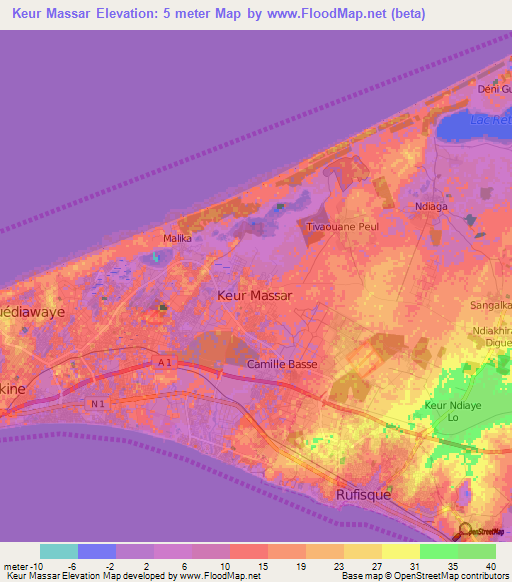 Keur Massar,Senegal Elevation Map