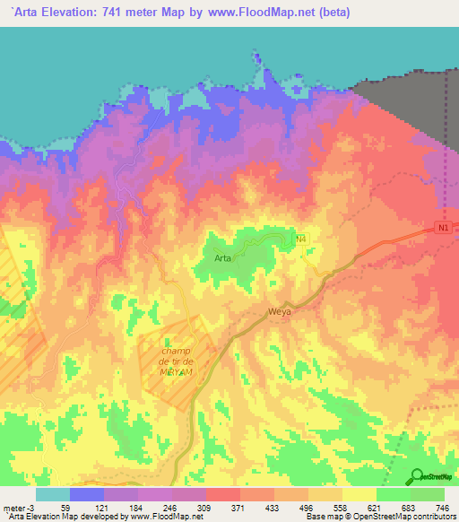 `Arta,Djibouti Elevation Map