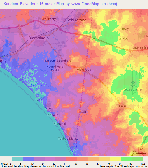 Kandam,Senegal Elevation Map