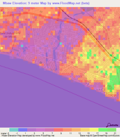 Mbaw,Senegal Elevation Map