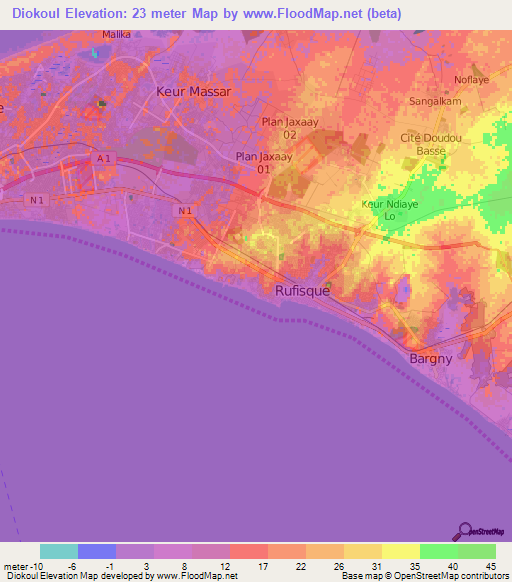 Diokoul,Senegal Elevation Map