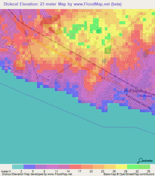 Diokoul,Senegal Elevation Map
