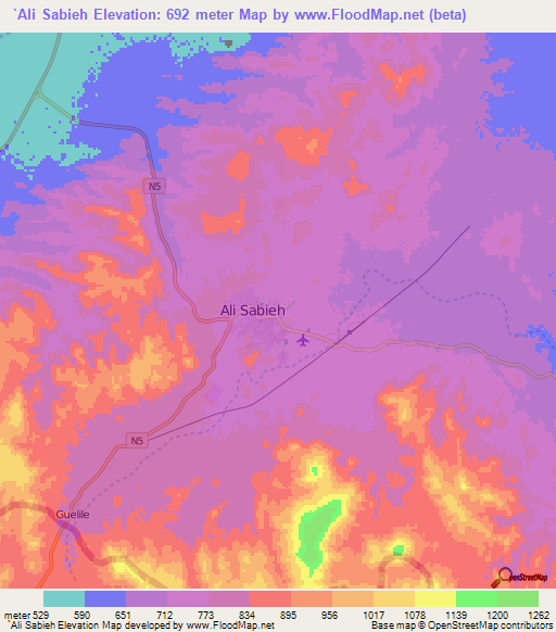 `Ali Sabieh,Djibouti Elevation Map