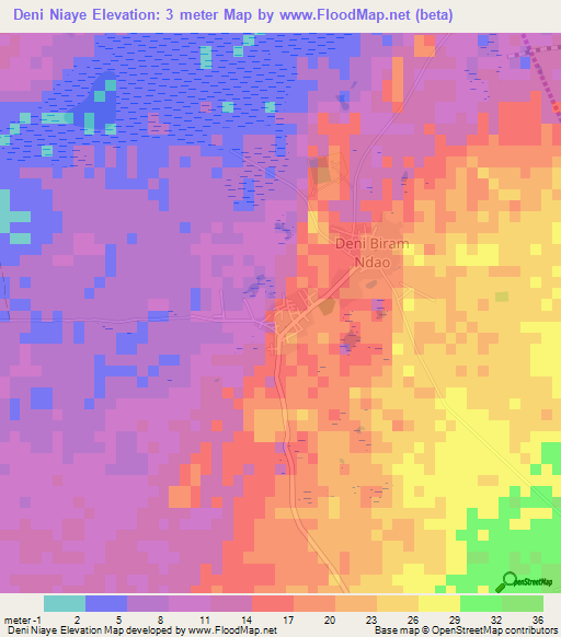 Deni Niaye,Senegal Elevation Map