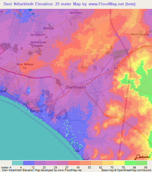 Deni Ndiarkheth,Senegal Elevation Map