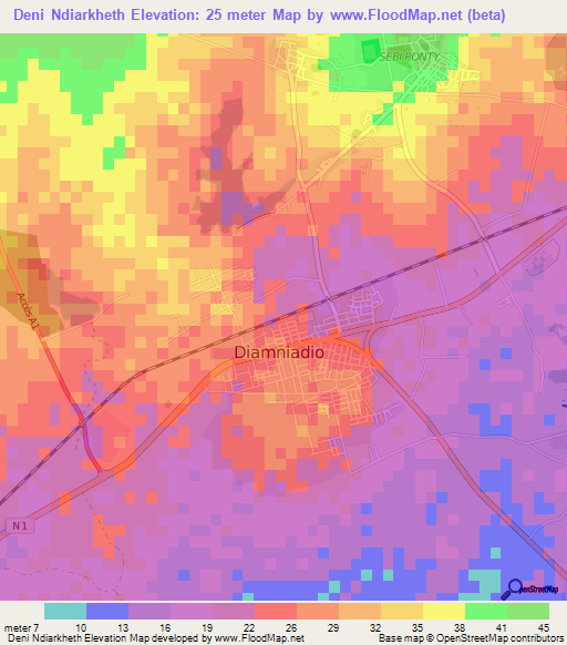 Deni Ndiarkheth,Senegal Elevation Map