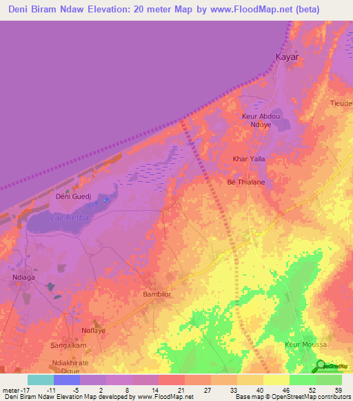 Deni Biram Ndaw,Senegal Elevation Map