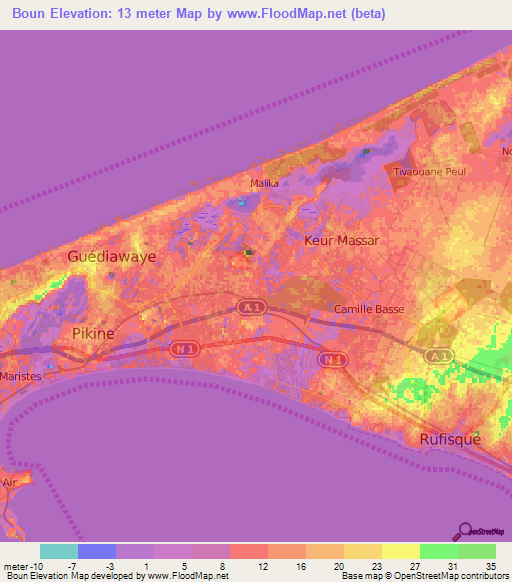 Boun,Senegal Elevation Map