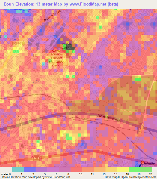 Boun,Senegal Elevation Map