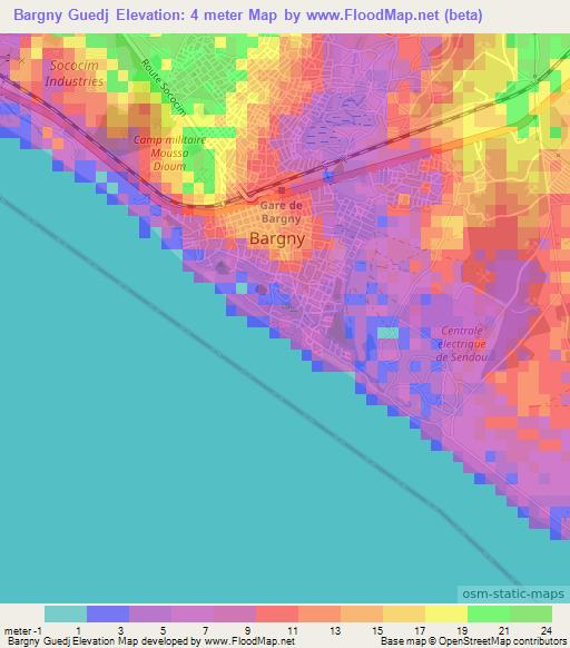 Bargny Guedj,Senegal Elevation Map