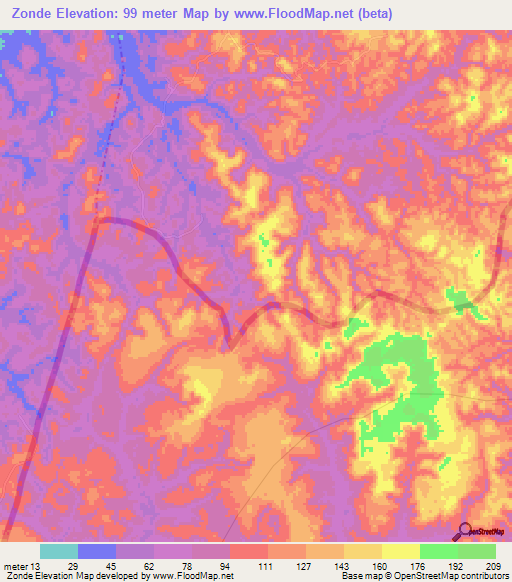 Zonde,Congo (Brazzaville) Elevation Map