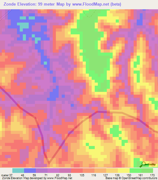 Zonde,Congo (Brazzaville) Elevation Map