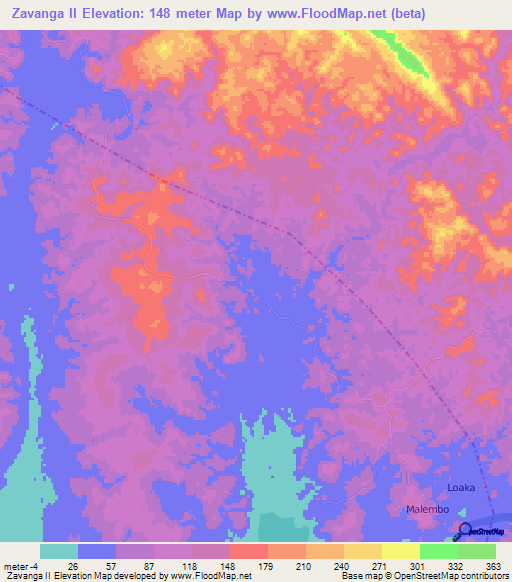 Zavanga II,Congo (Brazzaville) Elevation Map