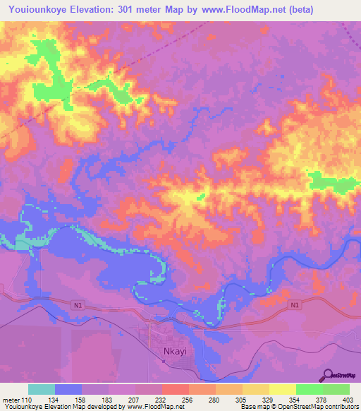 Youiounkoye,Congo (Brazzaville) Elevation Map