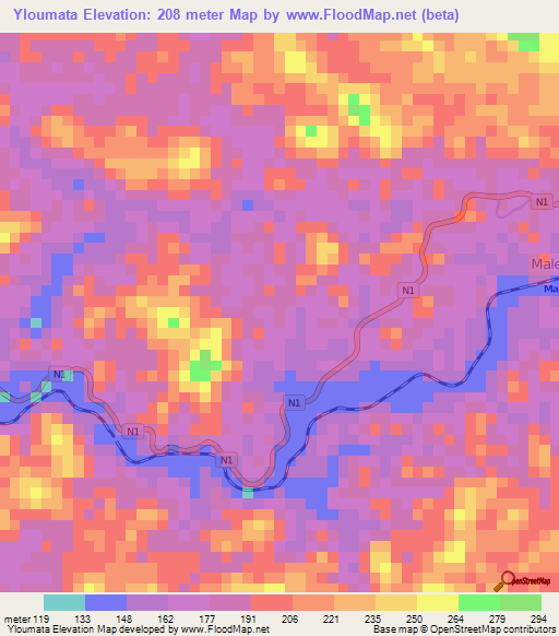 Yloumata,Congo (Brazzaville) Elevation Map