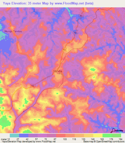 Yaya,Congo (Brazzaville) Elevation Map