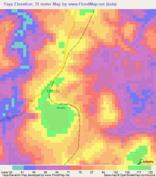 Yaya,Congo (Brazzaville) Elevation Map