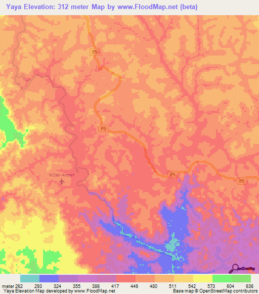 Yaya,Congo (Brazzaville) Elevation Map