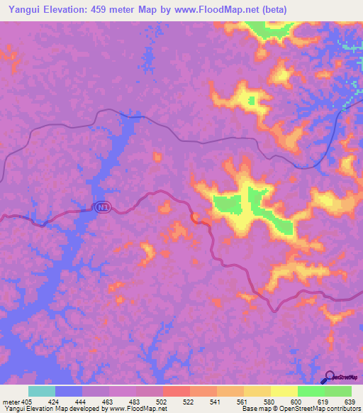Yangui,Congo (Brazzaville) Elevation Map
