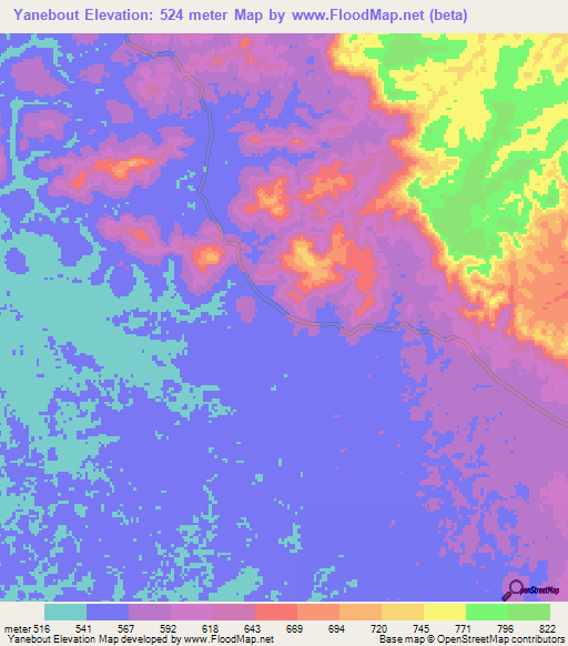 Yanebout,Congo (Brazzaville) Elevation Map