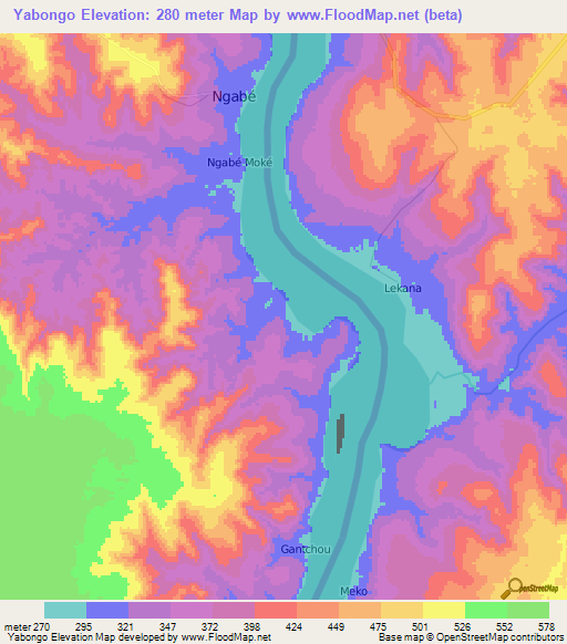 Yabongo,Congo (Brazzaville) Elevation Map