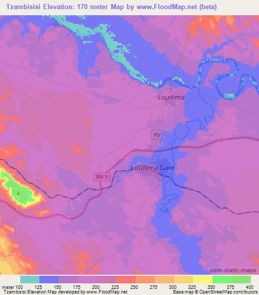 Tzambisisi,Congo (Brazzaville) Elevation Map