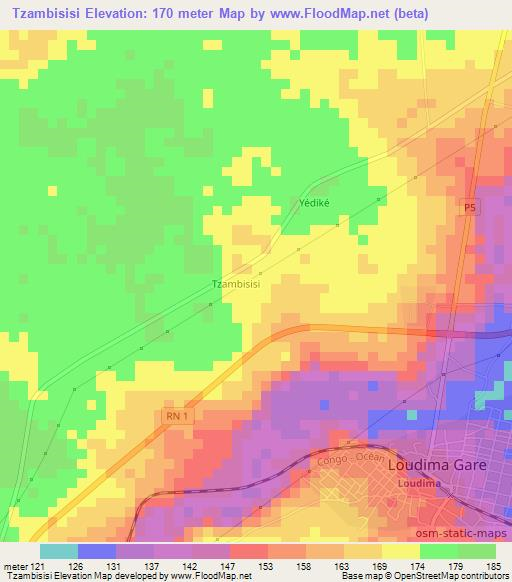 Tzambisisi,Congo (Brazzaville) Elevation Map