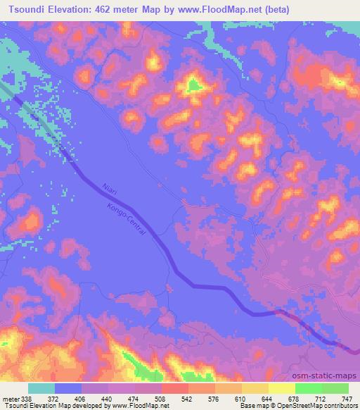 Tsoundi,Congo (Brazzaville) Elevation Map