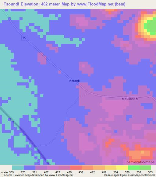 Tsoundi,Congo (Brazzaville) Elevation Map