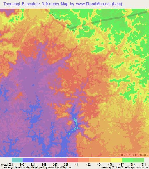 Tsouengi,Congo (Brazzaville) Elevation Map