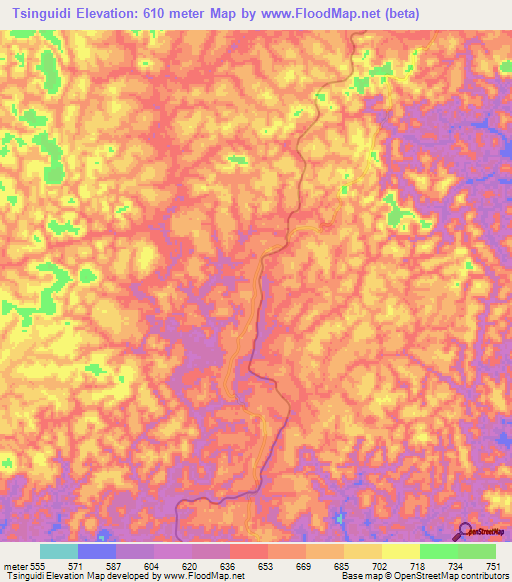 Tsinguidi,Congo (Brazzaville) Elevation Map