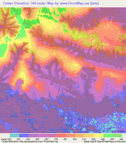 Tsiako,Congo (Brazzaville) Elevation Map
