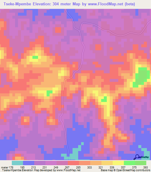 Tseke-Mpembe,Congo (Brazzaville) Elevation Map