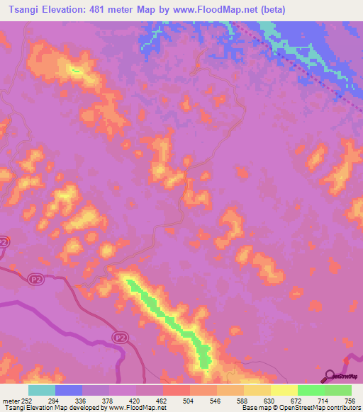 Tsangi,Congo (Brazzaville) Elevation Map