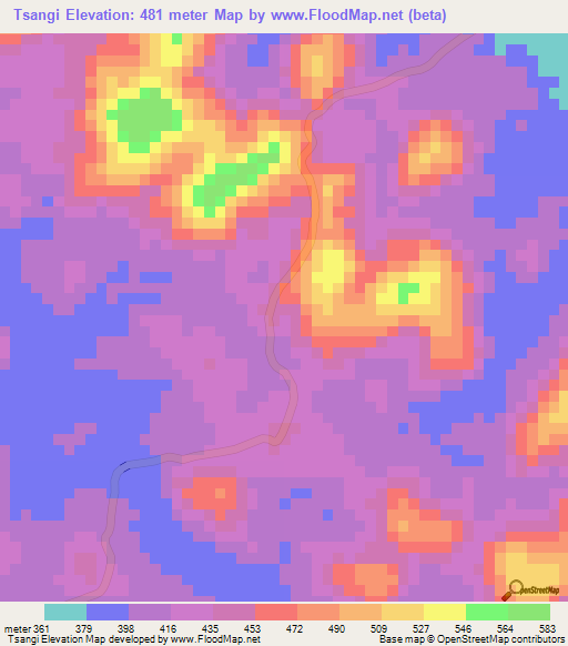 Tsangi,Congo (Brazzaville) Elevation Map