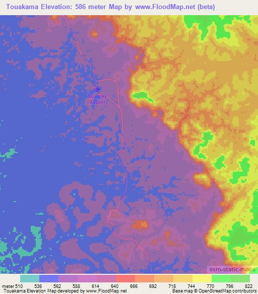 Touakama,Congo (Brazzaville) Elevation Map
