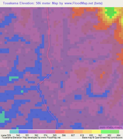 Touakama,Congo (Brazzaville) Elevation Map