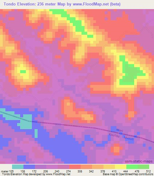 Tondo,Congo (Brazzaville) Elevation Map